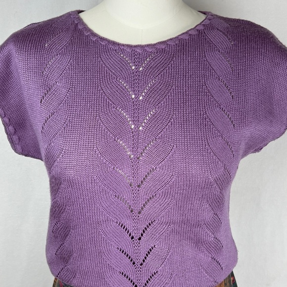 80s Purple Short Sleeve Knit Top - Picture 8 of 15